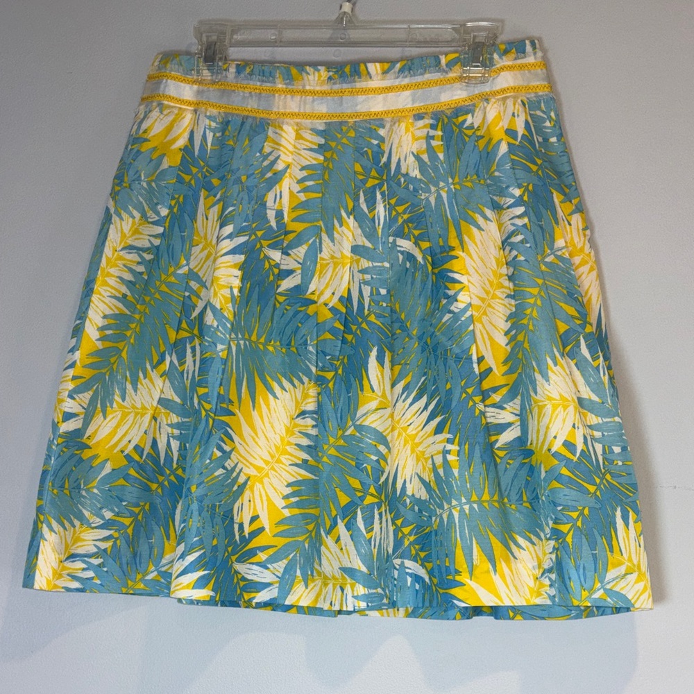 Lilly Pulitzer Pleated Silk Cotton Blend Skirt Yellow Blue